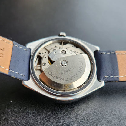 Vintage Ricoh R31 Automatic Blue Face New Strap 21 Jewels Day-Date Men's Wrist Watch R110