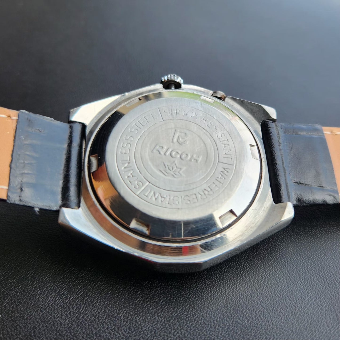 Vintage Ricoh R31 Automatic Black Face New Strap 21 Jewels Day-Date Men's Wrist Watch R112