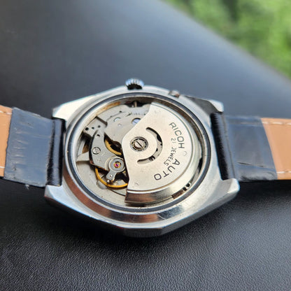 Vintage Ricoh R31 Automatic Black Face New Strap 21 Jewels Day-Date Men's Wrist Watch R112