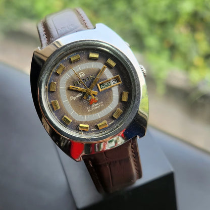 Vintage Ricoh R31 Automatic Brown Face New Strap 21 Jewels Day-Date Men's Wrist Watch R108