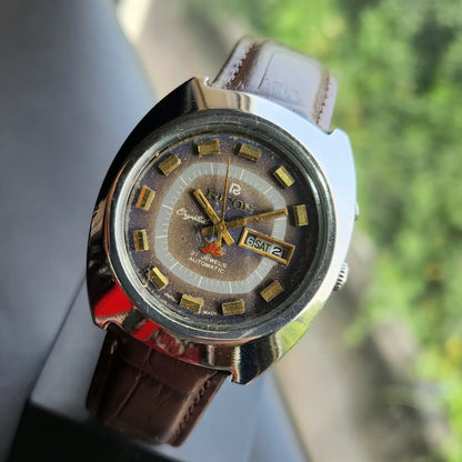 Vintage Ricoh R31 Automatic Brown Face New Strap 21 Jewels Day-Date Men's Wrist Watch R108