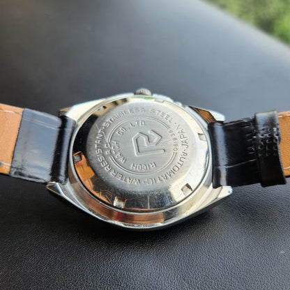 Vintage Ricoh R31 Automatic Black Face New Strap 21 Jewels Day-Date Men's Wrist Watch R113