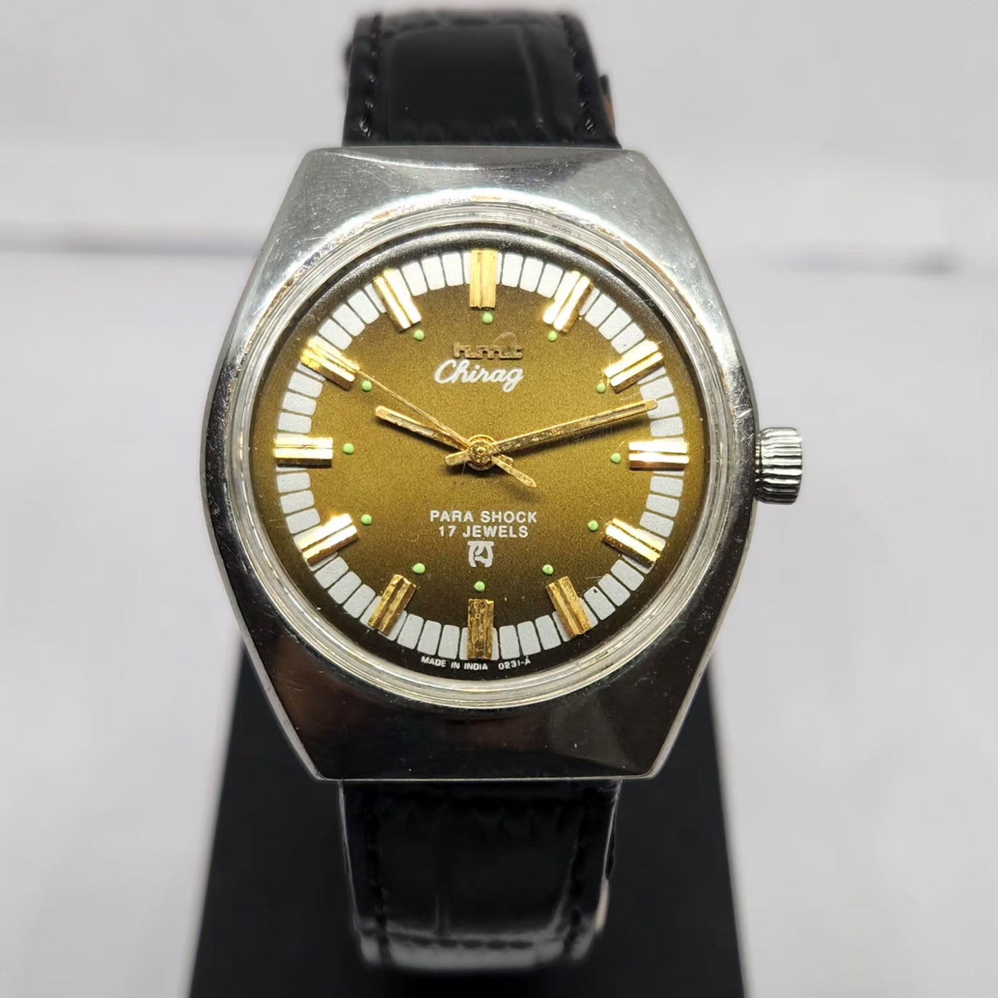 Vintage Original HMT Chirag Hand Winding 17 Jewels Gold Face Men's Wrist Watch HM130