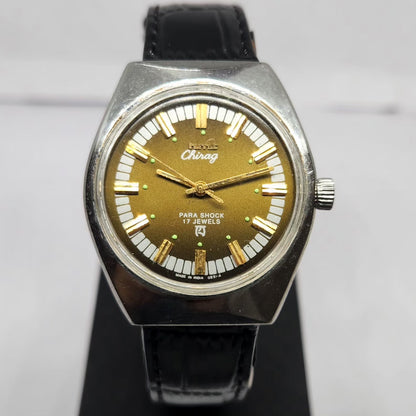 Vintage Original HMT Chirag Hand Winding 17 Jewels Gold Face Men's Wrist Watch HM130
