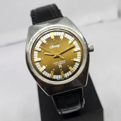 Vintage Original HMT Chirag Hand Winding 17 Jewels Gold Face Men's Wrist Watch HM130