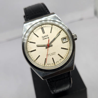Vintage Original HMT Tareeq Hand Winding 17 Jewels Off White Face Date Men's Wrist Watch HM131