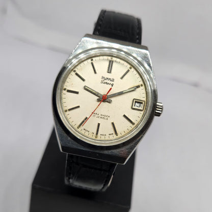 Vintage Original HMT Tareeq Hand Winding 17 Jewels Off White Face Date Men's Wrist Watch HM131