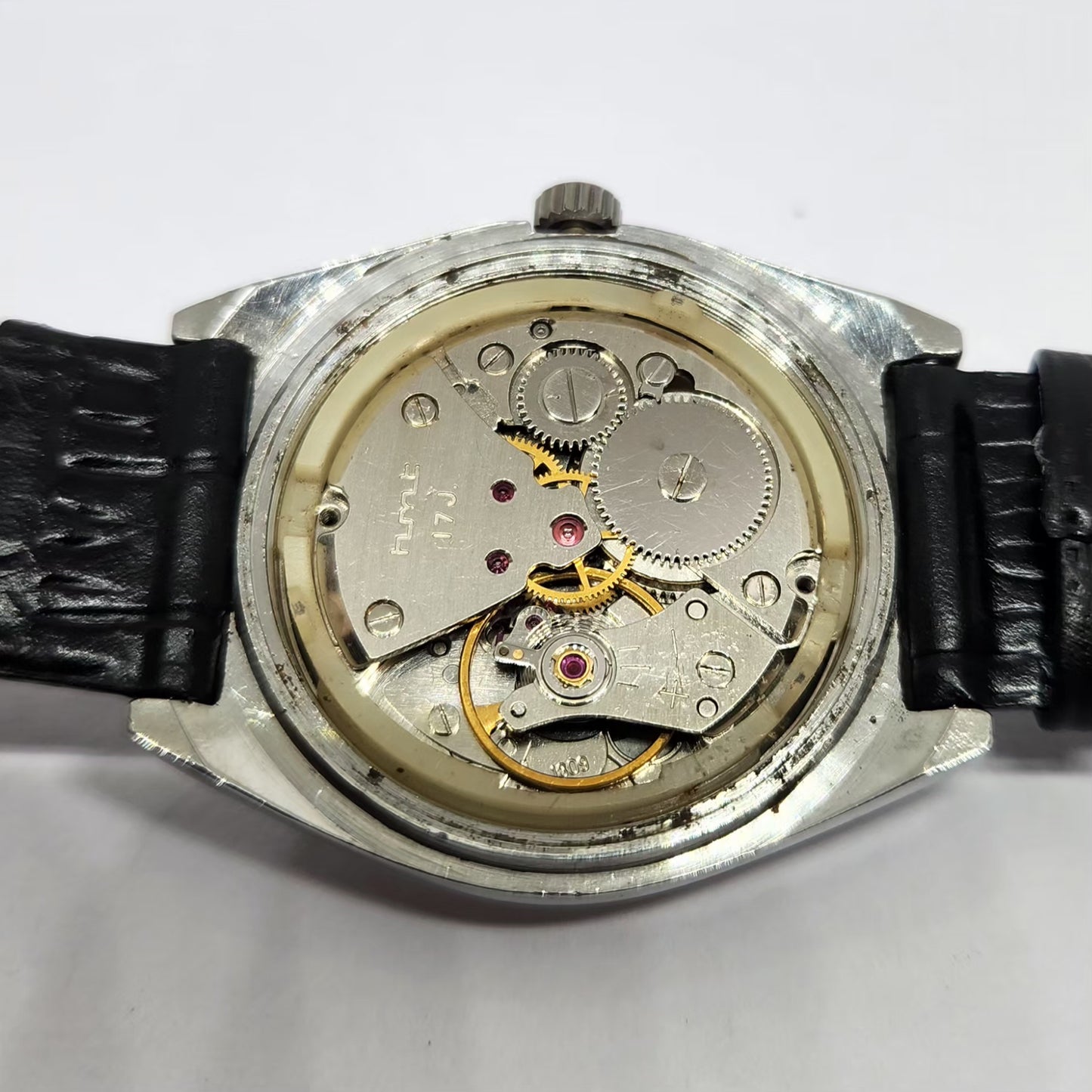 Vintage Original HMT Tareeq Hand Winding 17 Jewels Off White Face Date Men's Wrist Watch HM131