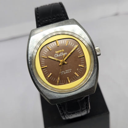 Vintage Original HMT Chethan Hand Winding 17 Jewels Brown Face Men's Wrist Watch HM132