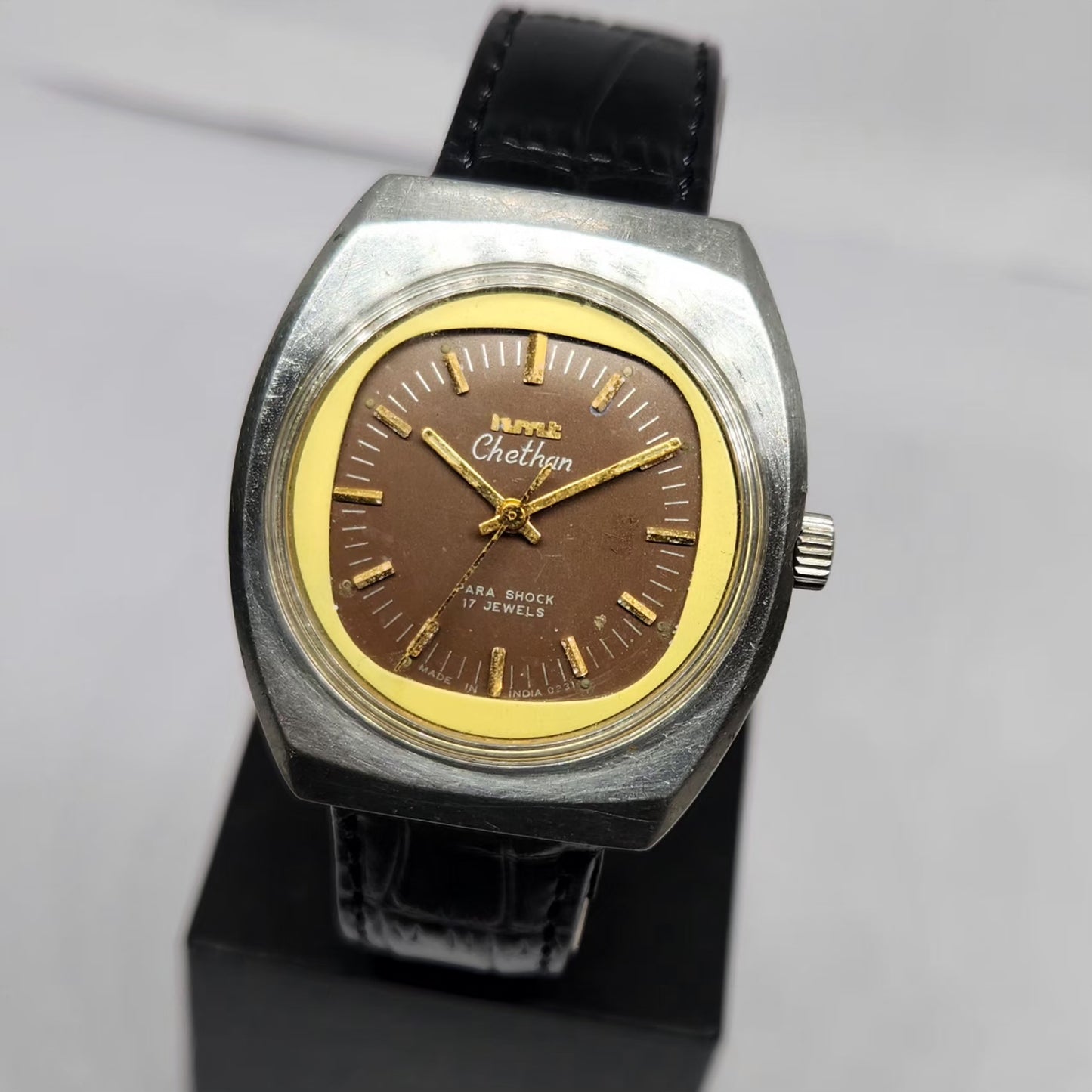 Vintage Original HMT Chethan Hand Winding 17 Jewels Brown Face Men's Wrist Watch HM132