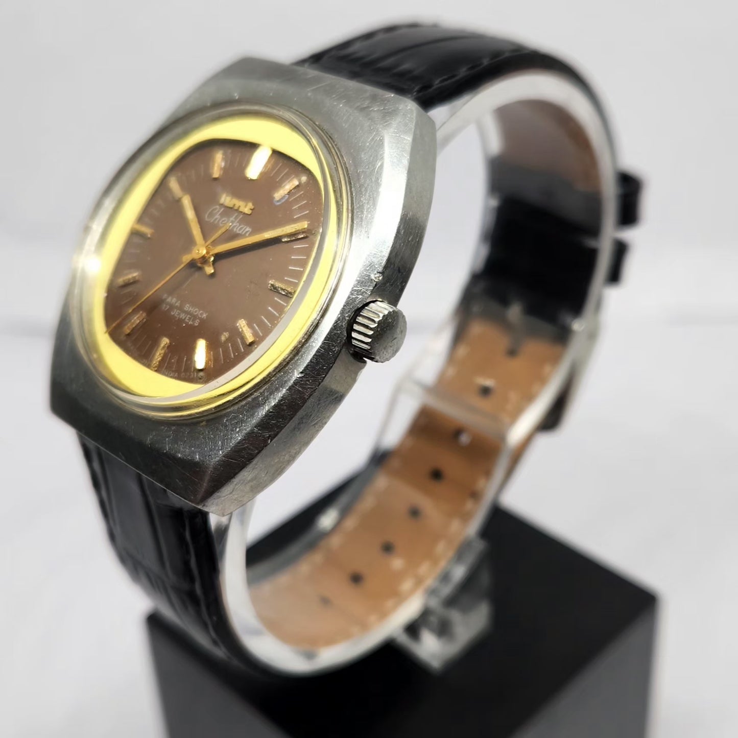 Vintage Original HMT Chethan Hand Winding 17 Jewels Brown Face Men's Wrist Watch HM132