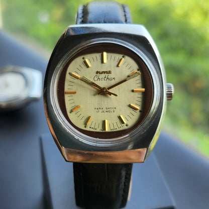Vintage Original HMT Chethan Hand Winding 17 Jewels Gold Face Men's Wrist Watch HM140