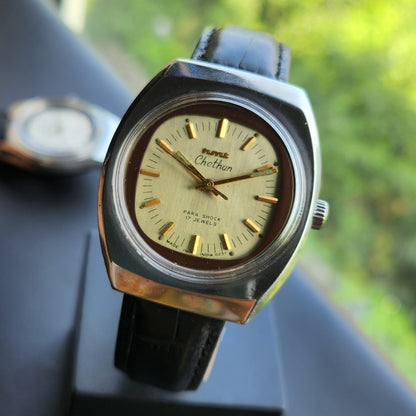 Vintage Original HMT Chethan Hand Winding 17 Jewels Gold Face Men's Wrist Watch HM140