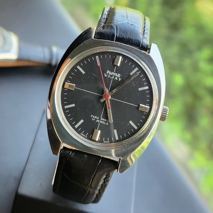 Vintage Original HMT Vijay Hand Winding 17 Jewels Black Face Men's Wrist Watch HM143