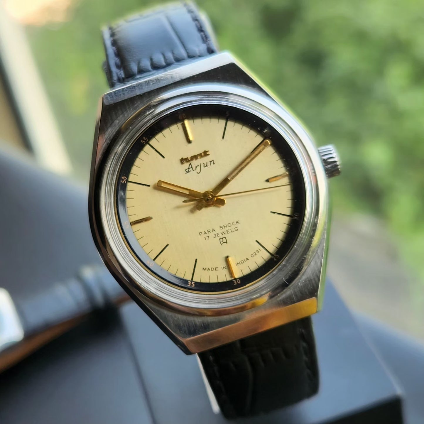Vintage Original HMT Arjun Hand Winding 17 Jewels Gold Face Men's Wrist Watch HM146