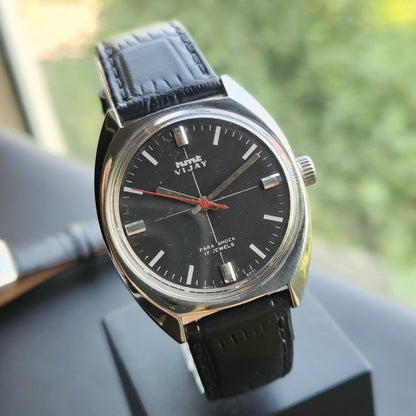 Vintage Original HMT Vijay Hand Winding 17 Jewels Black Face Men's Wrist Watch HM147