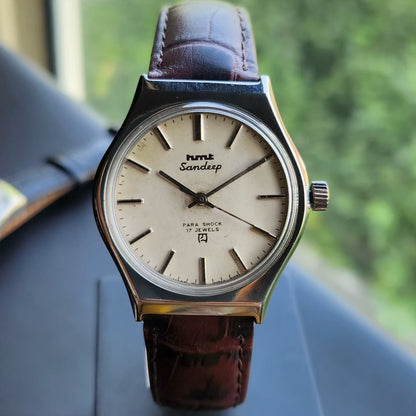 Vintage Original HMT Sandeep Hand Winding 17 Jewels White Face Men's Wrist Watch HM148