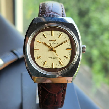 Vintage Original HMT Chethan Hand Winding 17 Jewels Gold Face Men's Wrist Watch HM151