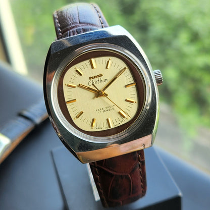 Vintage Original HMT Chethan Hand Winding 17 Jewels Gold Face Men's Wrist Watch HM151
