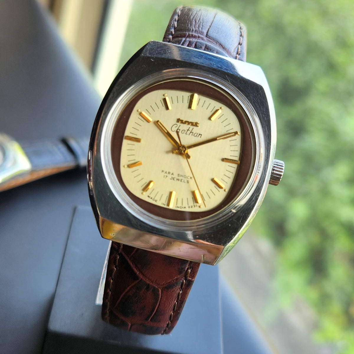 Vintage Original HMT Chethan Hand Winding 17 Jewels Gold Face Men's Wrist Watch HM151