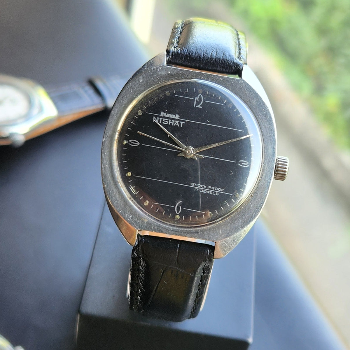 Vintage Original HMT Nishat Hand Winding 17 Jewels Black Face Men's Wrist Watch HM152