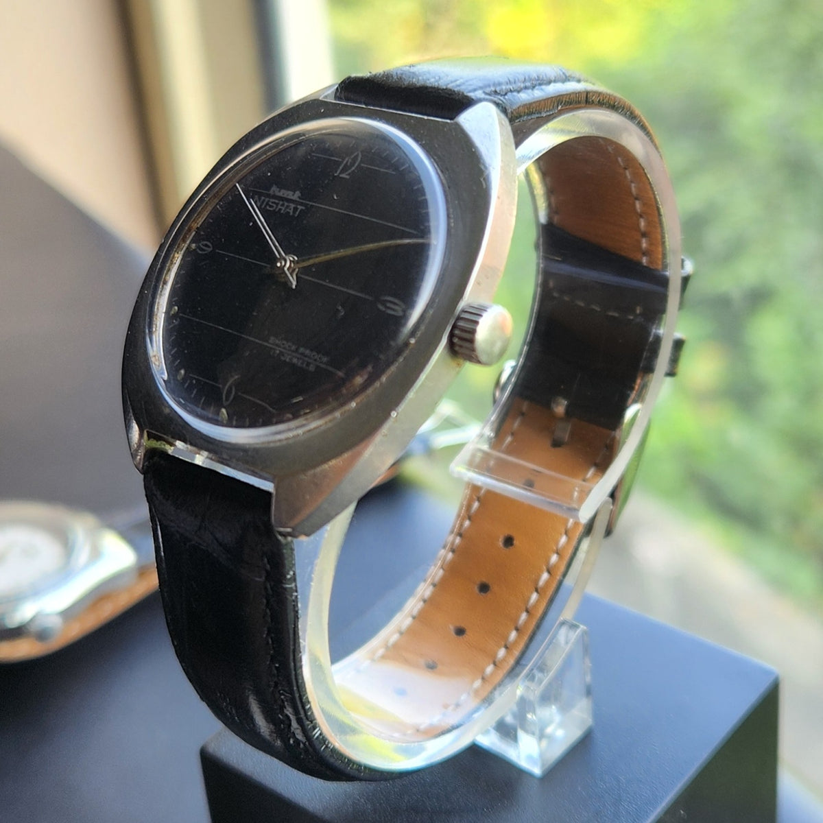 Vintage Original HMT Nishat Hand Winding 17 Jewels Black Face Men's Wrist Watch HM152