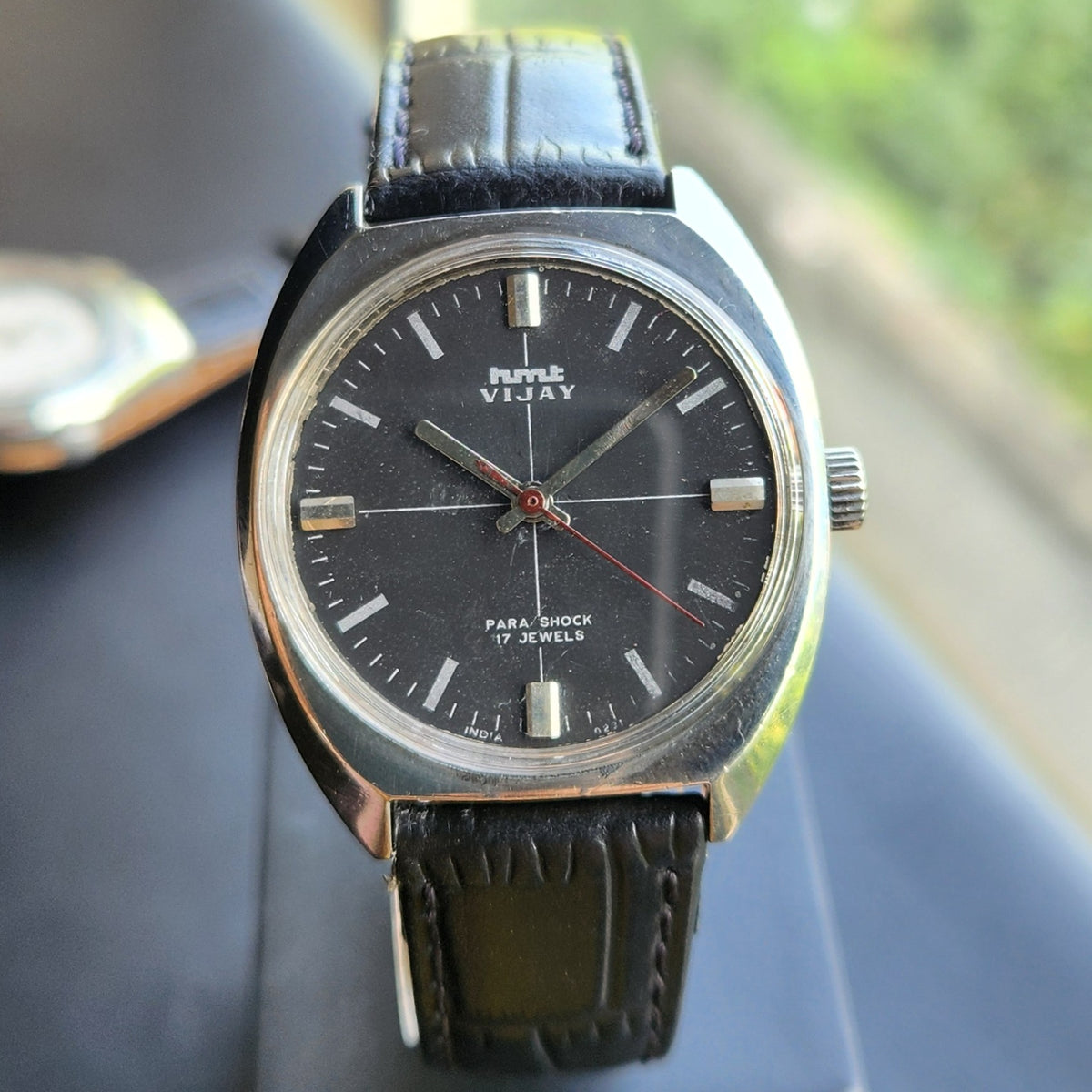 Vintage Original HMT Vijay Hand Winding 17 Jewels Black Face Men's Wrist Watch HM154