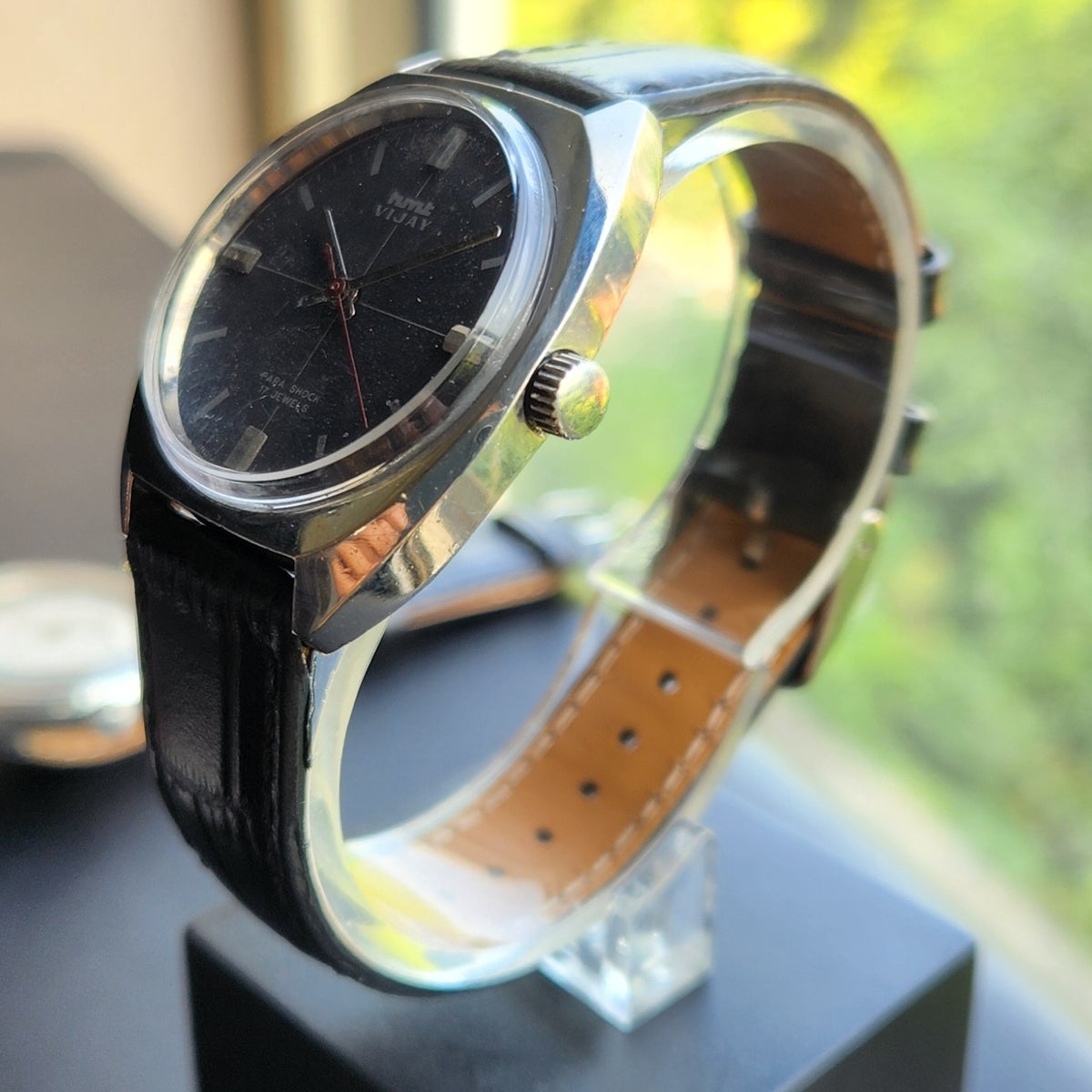 Vintage Original HMT Vijay Hand Winding 17 Jewels Black Face Men's Wrist Watch HM154