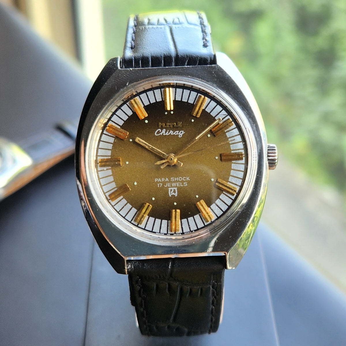 Vintage Original HMT Chirag Hand Winding 17 Jewels Brown Face Men's Wrist Watch HM155