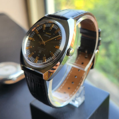 Vintage Original HMT Chirag Hand Winding 17 Jewels Brown Face Men's Wrist Watch HM155