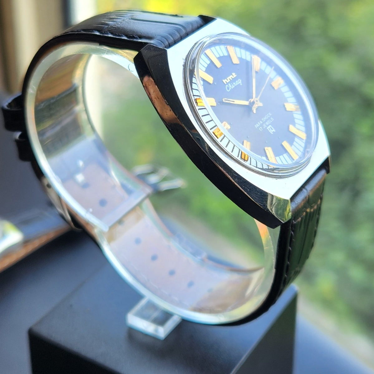 Vintage Original HMT Chirag Hand Winding 17 Jewels Brown Face Men's Wrist Watch HM155