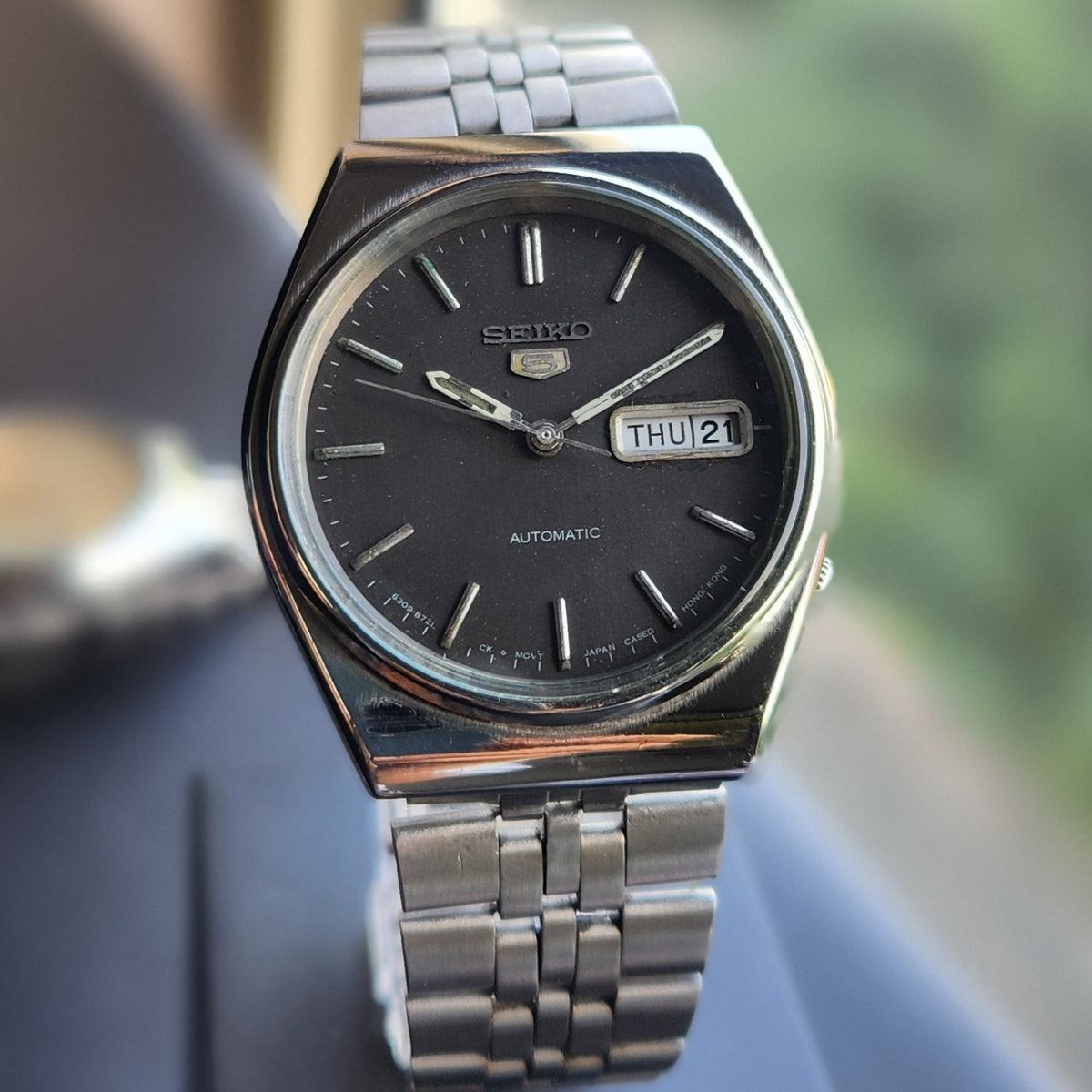 Vintage 1983 Original Seiko 5 Automatic 6309-8830 Black Face 17 Jewels Day-Date Japanese Men's Wrist Watch SK02