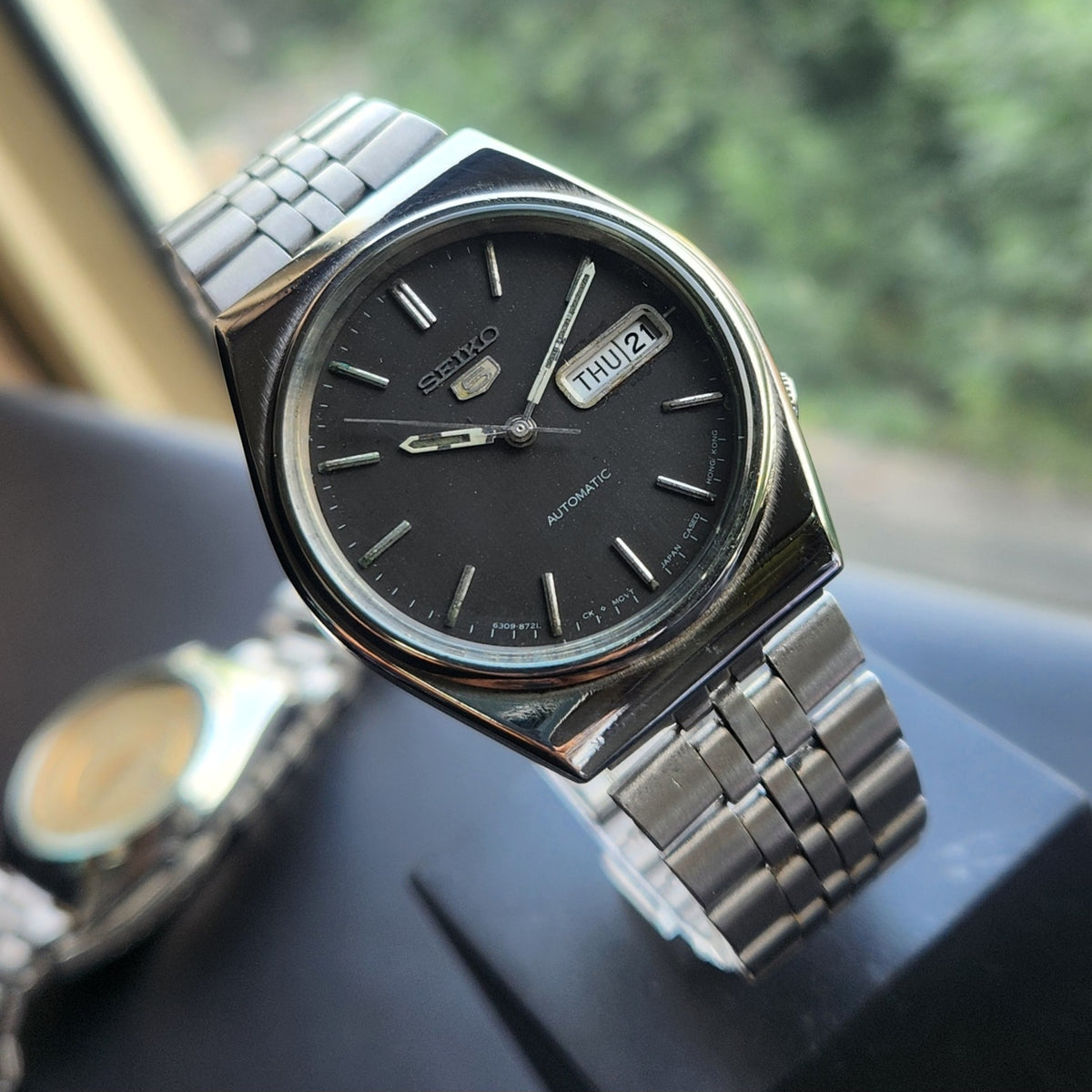 Vintage 1983 Original Seiko 5 Automatic 6309-8830 Black Face 17 Jewels Day-Date Japanese Men's Wrist Watch SK02