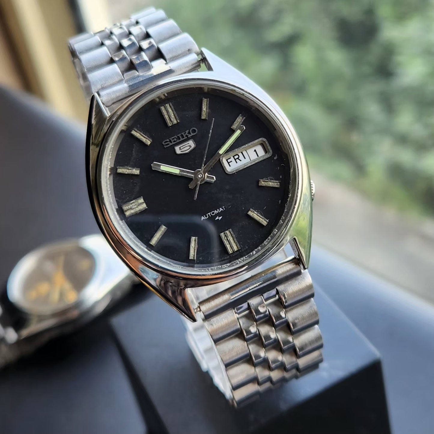 Vintage 1983 Original Seiko 5 Automatic 6309-8920 Black Face 17 Jewels Day-Date Japanese Men's Wrist Watch SK04