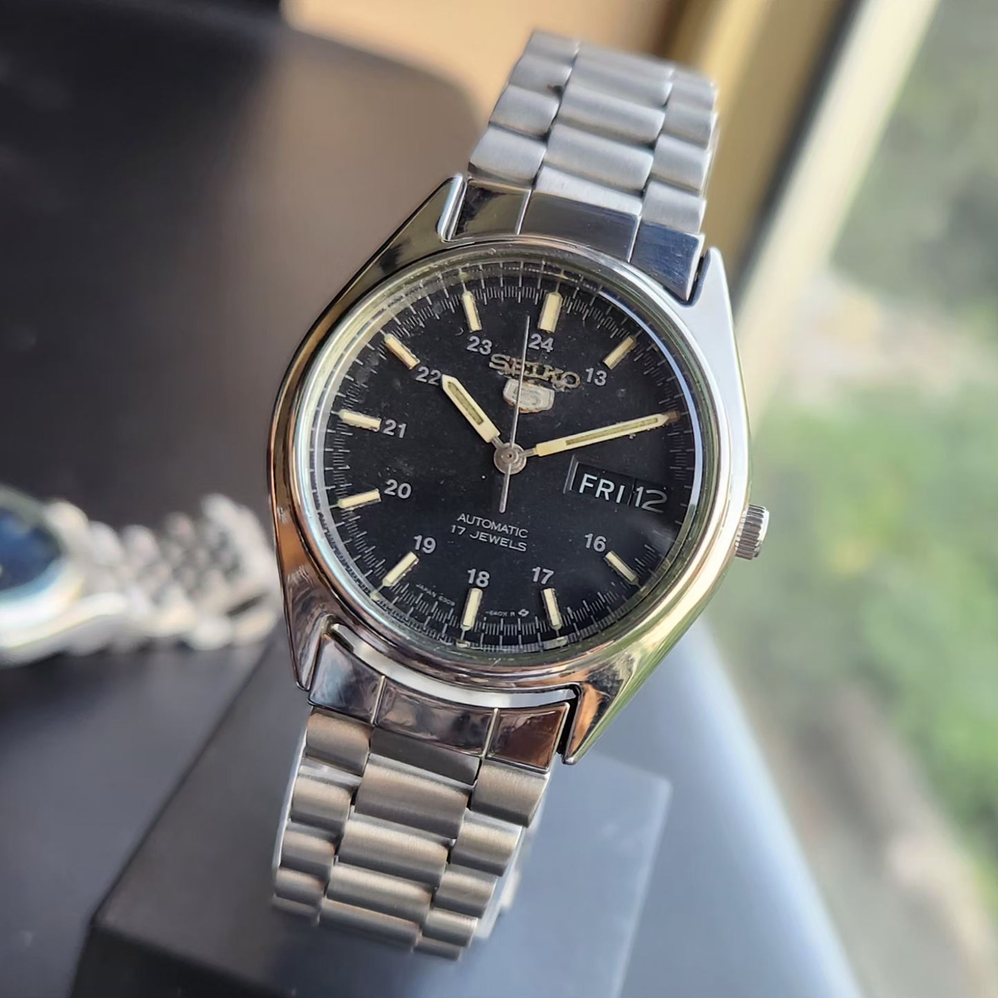 Vintage 1976 Original Seiko 5 Automatic 6309-6240 Black Face 17 Jewels Day-Date Japanese Men's Wrist Watch SK07