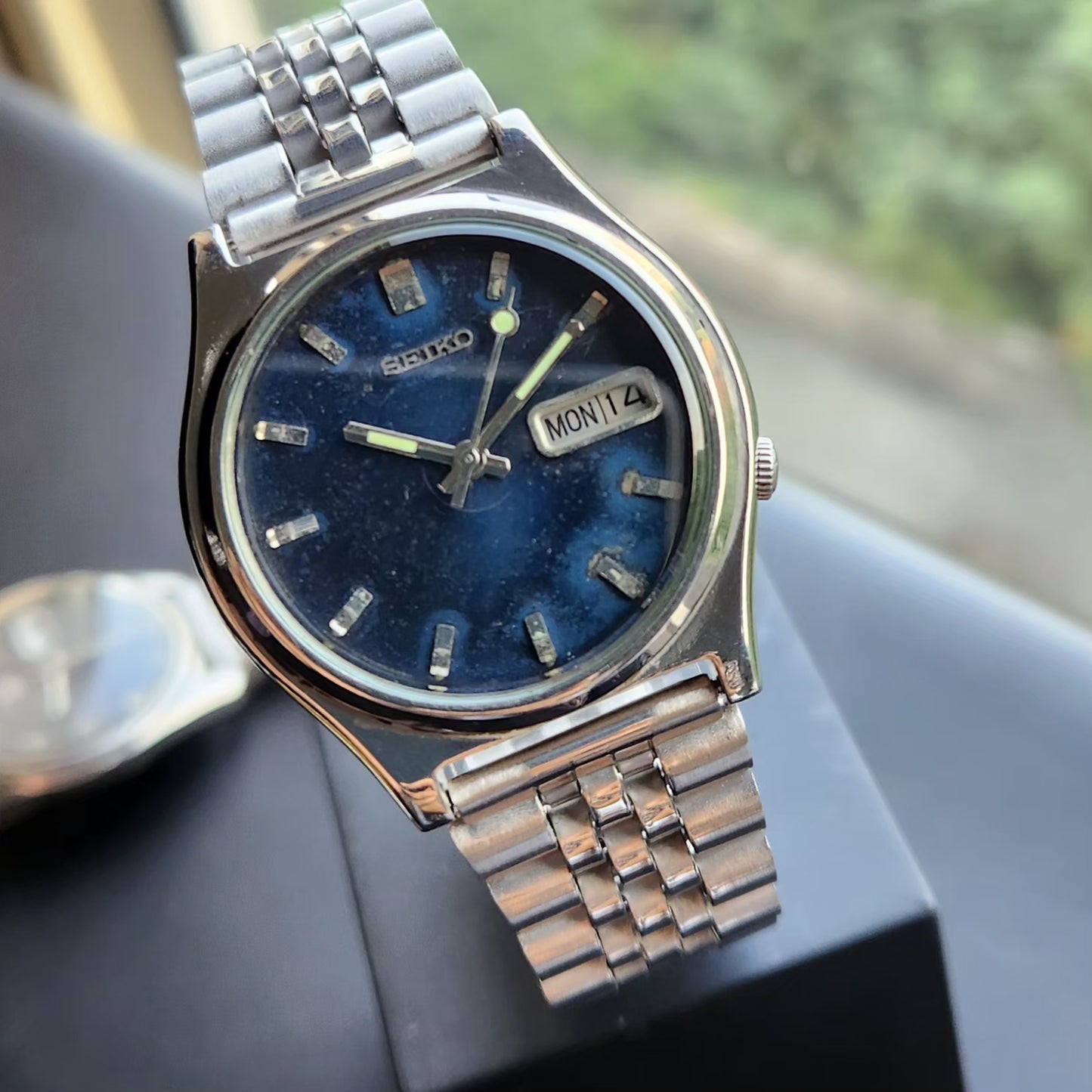 Vintage 1980 Original Seiko 5 Automatic 7009-3171 Blue Face 17 Jewels Day-Date Japanese Men's Wrist Watch SK08