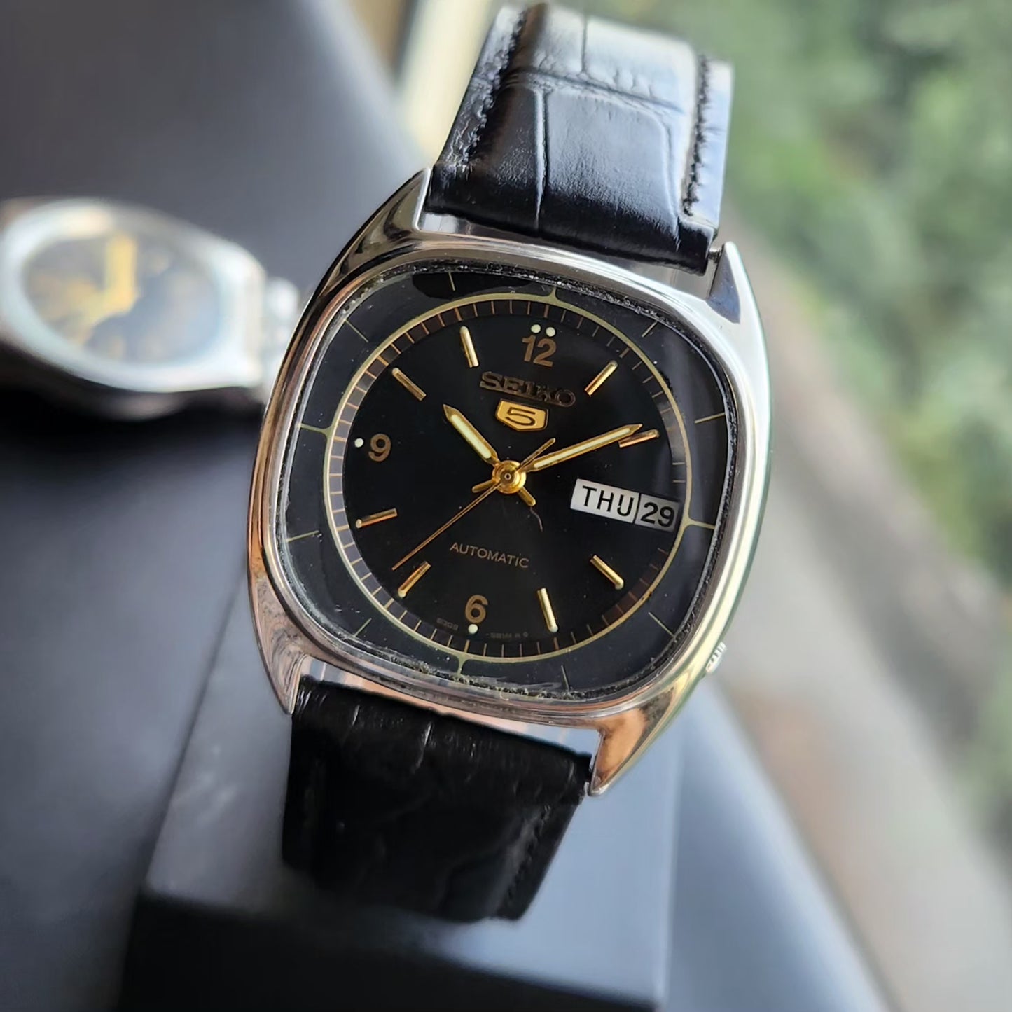 Vintage 1981 Original Seiko 5 Automatic 6309-523A Black Face 17 Jewels Day-Date Japanese Men's Wrist Watch SK20
