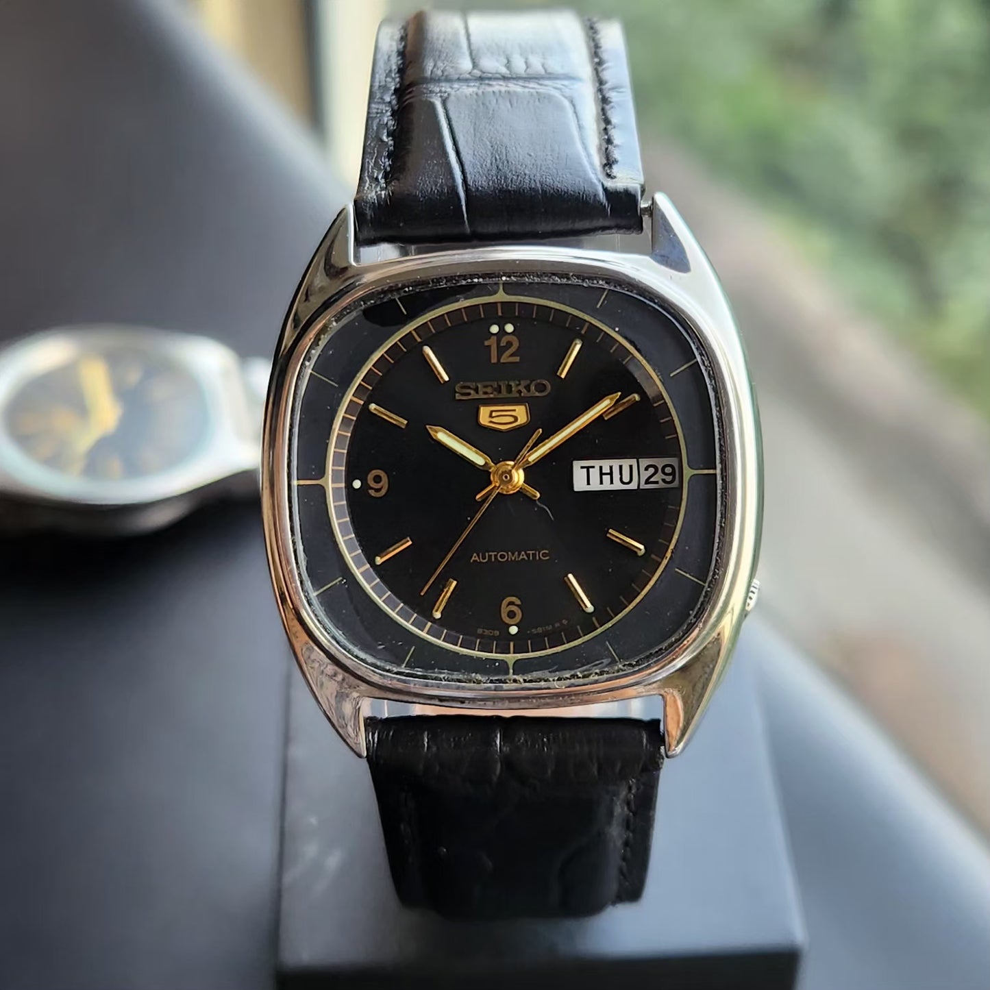 Vintage 1981 Original Seiko 5 Automatic 6309-523A Black Face 17 Jewels Day-Date Japanese Men's Wrist Watch SK20