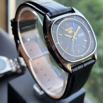 Vintage 1981 Original Seiko 5 Automatic 6309-523A Black Face 17 Jewels Day-Date Japanese Men's Wrist Watch SK20