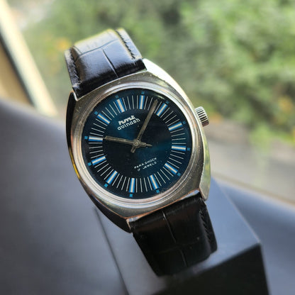 Vintage Original HMT Avinash Hand Winding 17 Jewels Blue Face Men's Wrist Watch HM156