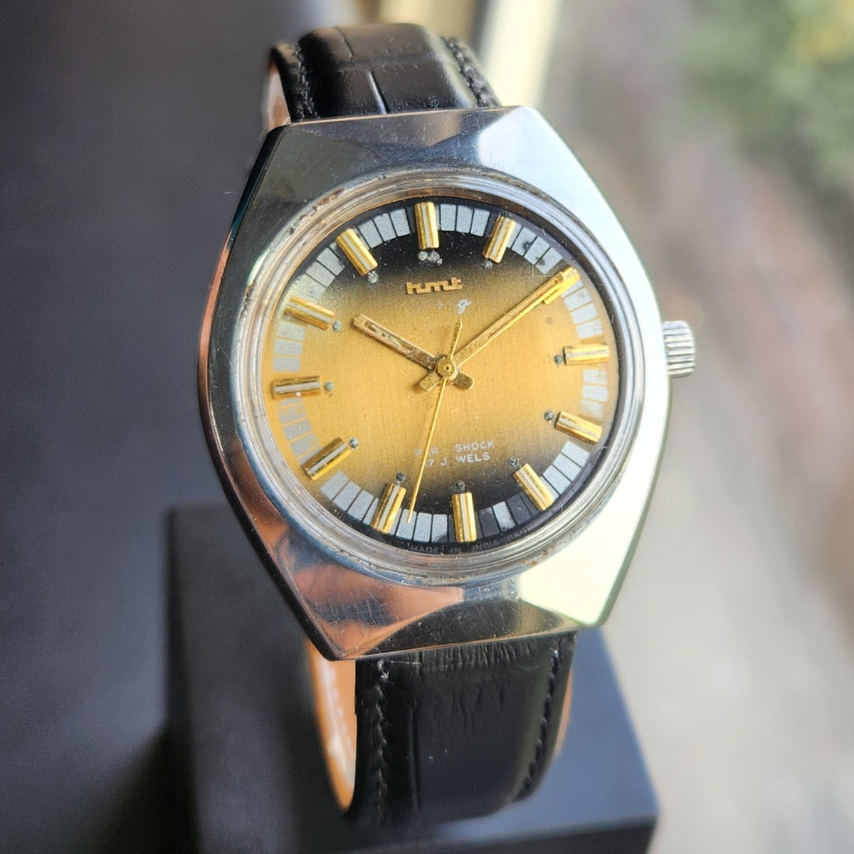 Vintage Original HMT Chirag Hand Winding 17 Jewels Gold Face Men's Wrist Watch HM157