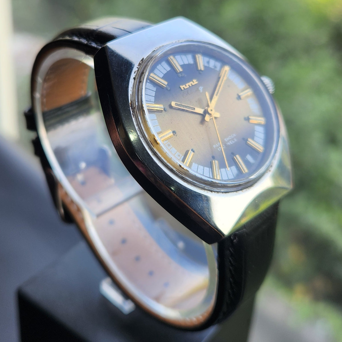 Vintage Original HMT Chirag Hand Winding 17 Jewels Gold Face Men's Wrist Watch HM157