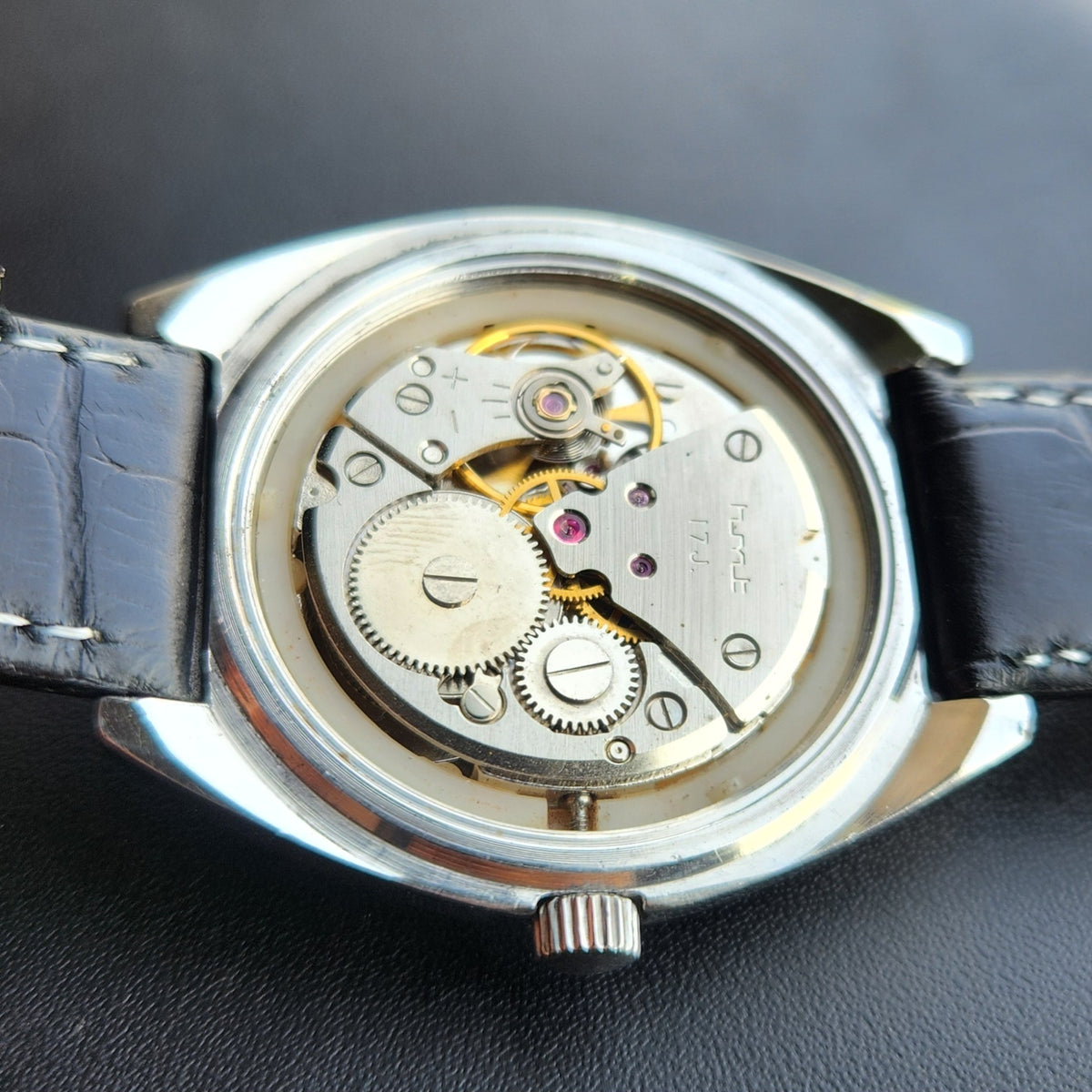 Vintage Original HMT Chirag Hand Winding 17 Jewels Gold Face Men's Wrist Watch HM157