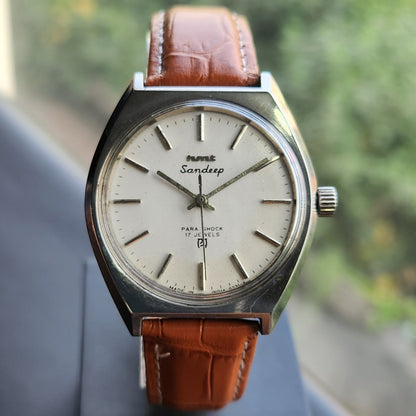 Vintage Original HMT Sandeep Hand Winding 17 Jewels White Face Men's Wrist Watch HM163