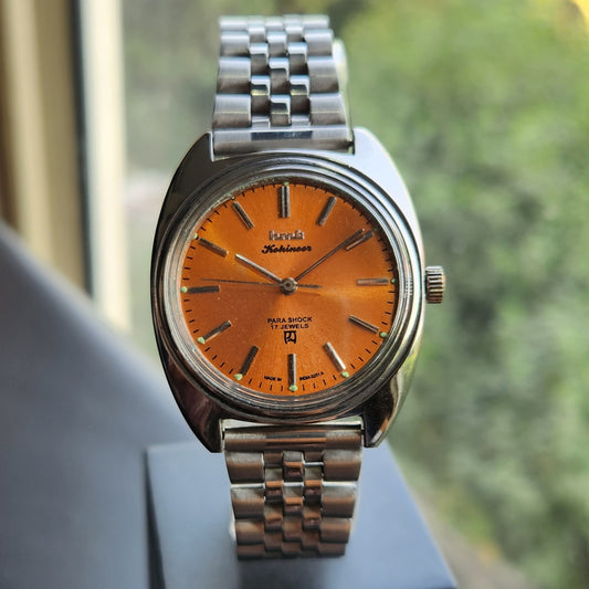 Vintage Original HMT Kohinoor Hand Winding 17 Jewels Orange Face Men's Wrist Watch HM164