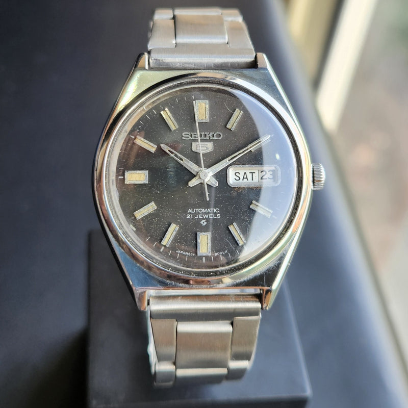 Vintage 1978 Original Seiko 5 Automatic 6319-8050 Black Face 17 Jewels Day-Date Japanese Men's Wrist Watch SK21