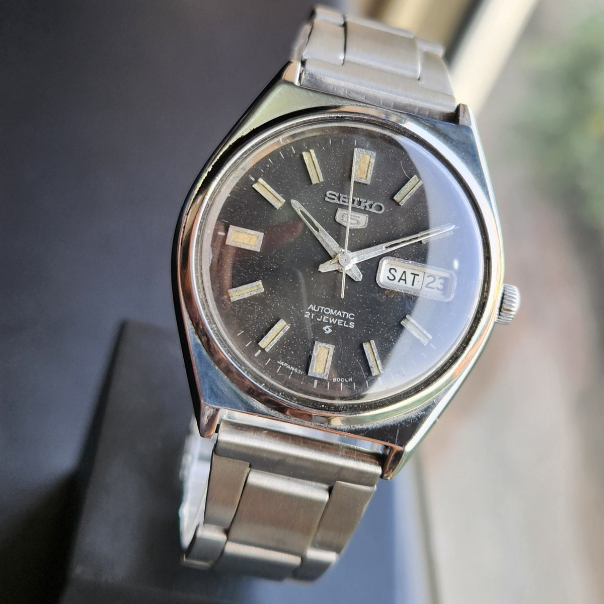 Vintage 1978 Original Seiko 5 Automatic 6319-8050 Black Face 17 Jewels Day-Date Japanese Men's Wrist Watch SK21