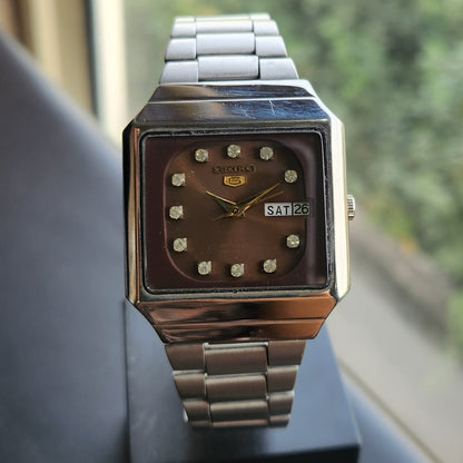 Vintage 1983 Original Seiko 5 Automatic 6349-8820 Brown Face 23 Jewels Day-Date Japanese Men's Wrist Watch SK24