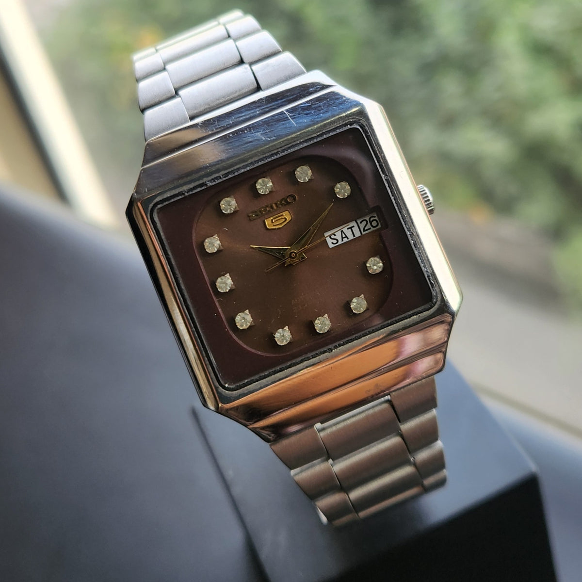 Vintage 1983 Original Seiko 5 Automatic 6349-8820 Brown Face 23 Jewels Day-Date Japanese Men's Wrist Watch SK24