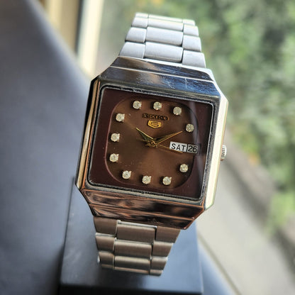 Vintage 1983 Original Seiko 5 Automatic 6349-8820 Brown Face 23 Jewels Day-Date Japanese Men's Wrist Watch SK24